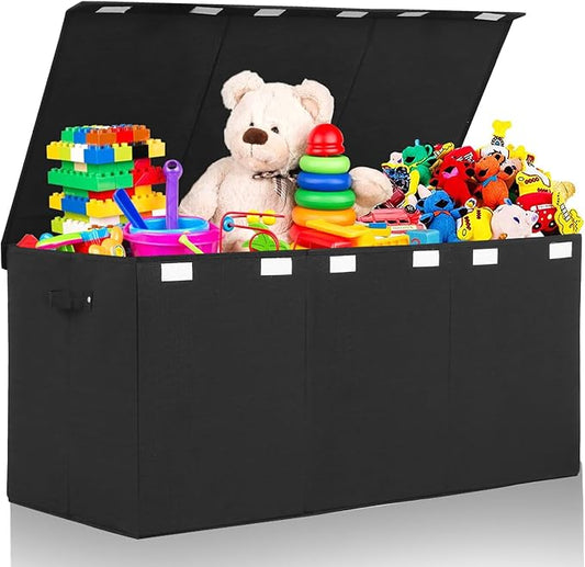 167L Large Toy Box Chest Storage with Lid, Collapsible Kids Toy Storage | Toy Chest with with Removable Divider for Kids, Boys, Girls, Nursery, Living Room, Bedroom, 35.5"x17" x17" (Linen Black)
