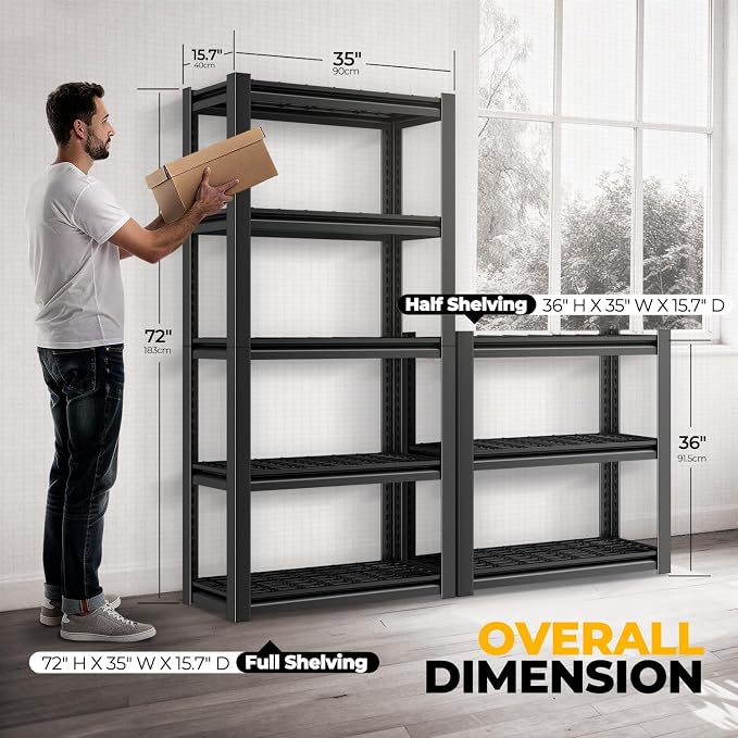 Auto Dynasty 5-Tier 72" H Garage Shelving, Heavy Duty Adjustable Metal Rack | 72"H x 35"W X16"D, 3000Lbs Capacity, 5 Adjustable Shelves, Metal Utility Rack for Pantry Kitchen & Warehouse, Black