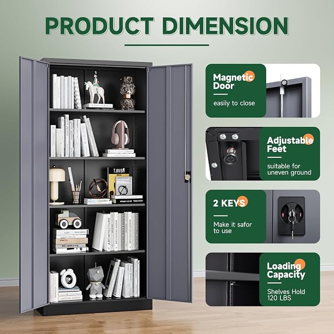 Letaya Metal Garage Storage Cabinets with Lock Door and Adjustable Shelves, Steel Tool Cabinets for Home,Office,Warehouse Organisieren (Black Grey, 72" H)