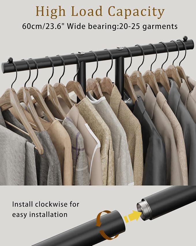 OUTBROS Large Metal Coat Rack Freestanding with Rock Base, Black | Standing Garment Storage for Indoor - 23.6" Wide Heavy Duty Clothe Rack Metal Clothing Hanger Rack