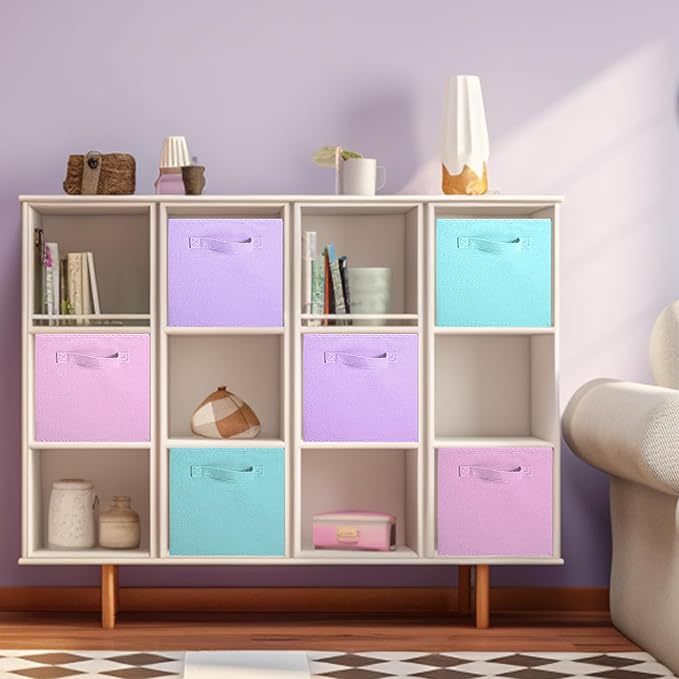 ShellKingdom Storage Bins, Foldable Fabric Storage Cubes And Cloth Storage | Storage Organizer For Closet And Toys, 10.5x10.5x11 INCH, 6 Pack (Lavender+Light Blue+Pink)