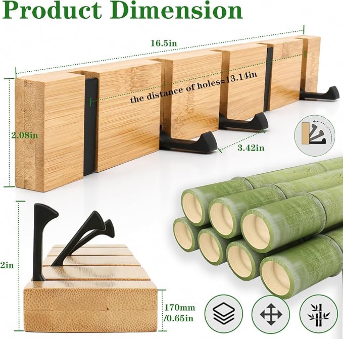 Wall Mounted Coat Rack, Heavy Duty Folding Coat Hooks Wood Retractable Wall Hooks for Hanging Purse Clothes Keys, Towel Hooks Rack for Bathroom Wall Coat Hanger for Entryway (5 Hooks,Nature)