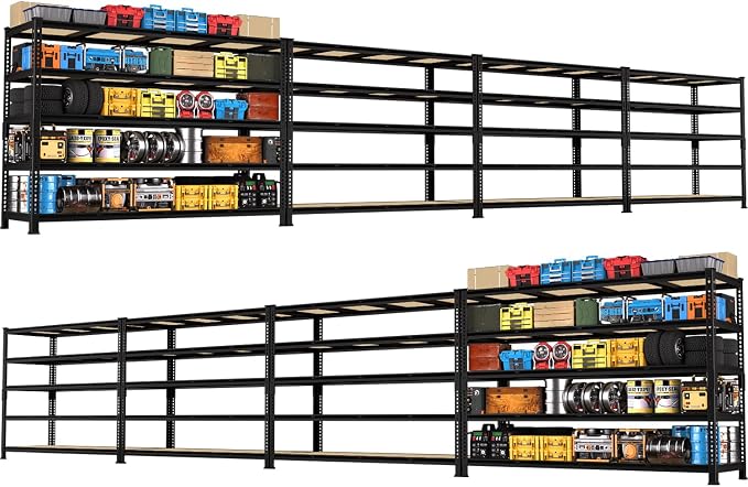 PrimeZone 60" W X 24" D X 72" H Heavy Duty Garage Storage Shelves, 3000 LBS | 5 Tier Adjustable Metal Shelf, 15 Support Beams, Solid Steel Frame, Freestanding, Storage for Basement, Warehouse, 8 Pack