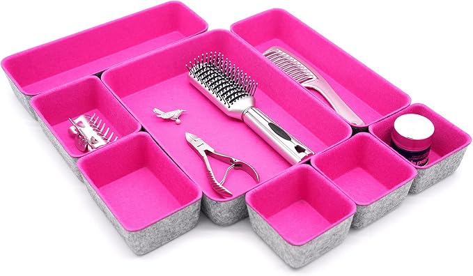 Welaxy Hot Pink Drawer Organizers 8pc Desk Tray Makeup Office Storage Bin