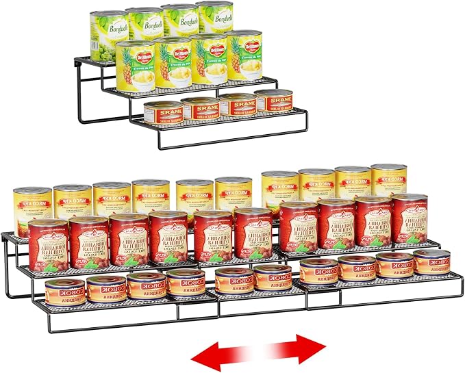 Dmevkic 3-Tier Expandable Can Storage Rack for Pantry,Adjustable Metal Can Organizers and Storage Holds Up to 36 Cans,Can Organizer for Pantry Kitchen Cabinet Countertop