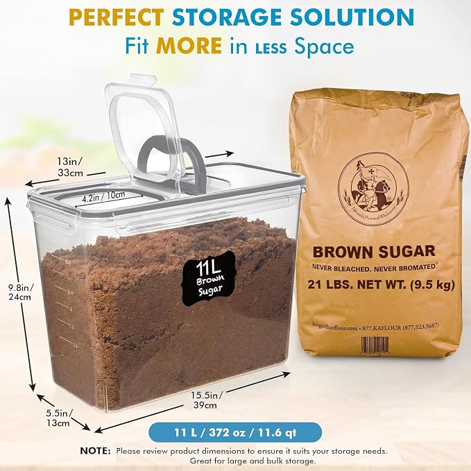 Shazo 2 PC (11L | 372 oz) Flour Sugar Storage Containers with Spout Lid & Easy Carry Handle - BPA Free Extra Large Airtight Food Storage Containers with Lids - Rice Canisters Sets for Kitchen & Pantry