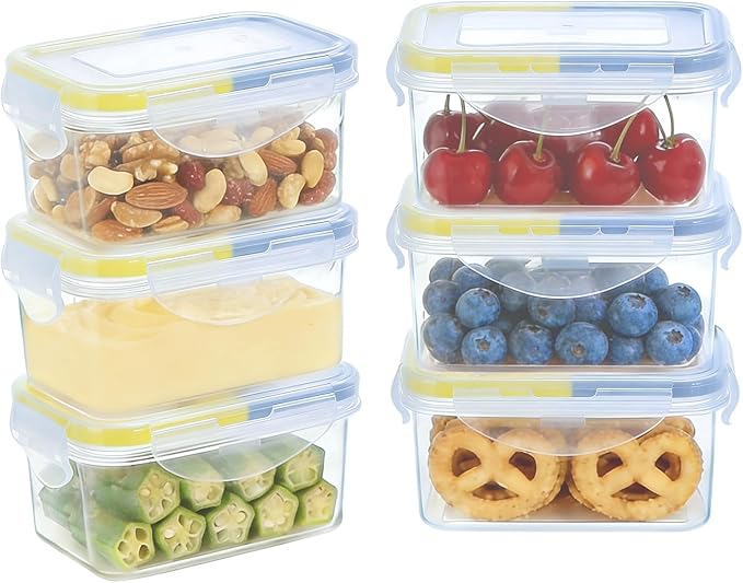 KIGI Small Plastic Food Storage Container, 6 Pack (0.76 Cup) | Ideal for Snack, Lunch & Meal Prep, BPA-Free, Rectangular,Leakproof Mini Bento box with Airtight Lids, 6 oz