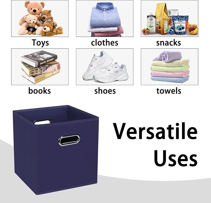 Black Foldable Storage Cubes Bins , Fabric Storage Box Cubes Organizer Baskets with Dual Handles for Home Organizer (Navy Blue)