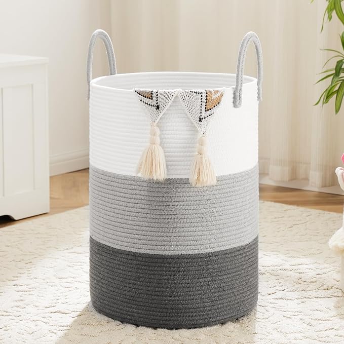 Artfeel Laundry Basket,Woven Cotton Rope Laundry Hamper,60L for Decorative Storage of Dirty Clothes,Toys and Blankets in Bathroom,Bedroom and Living Room