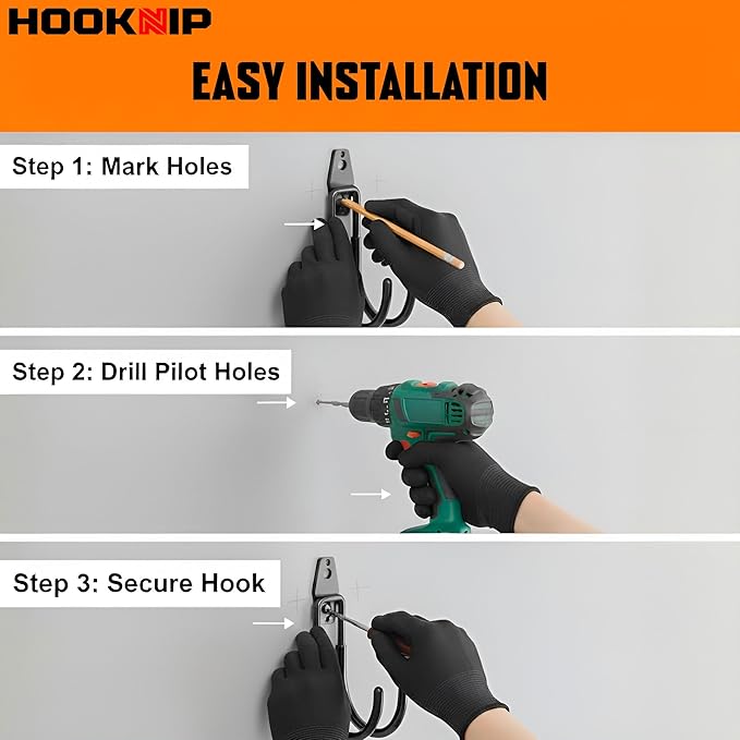 16 Pack Heavy Duty Garage Hooks, Wall Mounted Tool Hangers | PVC-coated hooks for bikes, ladders, garden tools and storage, anti-rust garage wall organizer.