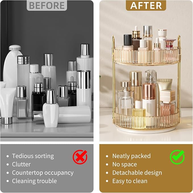 360° Rotating Makeup Organizer, Large Capacity Skincare & Cosmetics Storage | Skincare & Makeup Caddy, Bathroom Counter Organizer, Spinning Storage Tray for Perfume, Dresser, Bedroom, Vanity Countertop