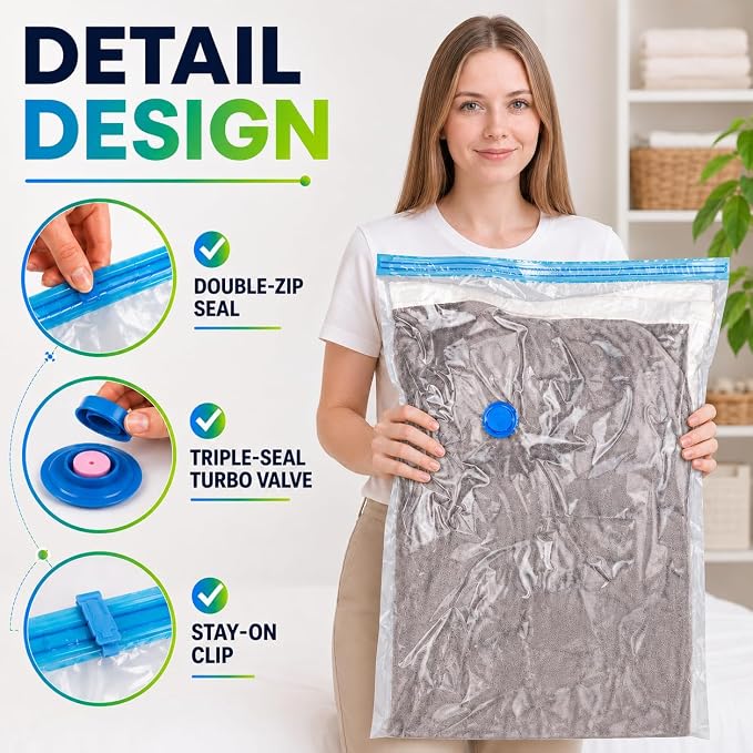 Vacuum Storage Bags,10Pack Vacuum Seal Bags for Clothing,Bedding,Clothes,Comforters,Blankets,Pillows-5 Jumbo+5Large Space Bag Vacuumm Storage Bag Hand Pump Inclued