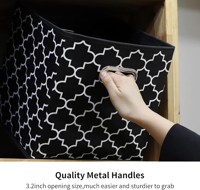 11 Inch Cube Storage Bins , Fabric Cube Organizer Bins with Handle, Foldable Cube Bins for Cloth or Accessary Storage, 11x11x11 Set of 3 (Black Light)
