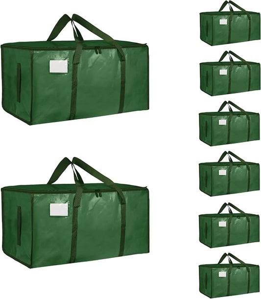 8 Pack-Extra Large Heavy Duty Moving Bags - Waterproof Storage Totes with Handles & Zippers, Foldable for College Dorm, Storage (olive green)