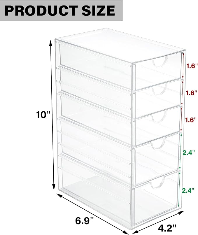 Prsildan Hair Accessories Organizer Acrylic Drawer with 5 Small Drawers | Clear, For Bathroom Vanity Office Desk, Jewelry Makeup Storage