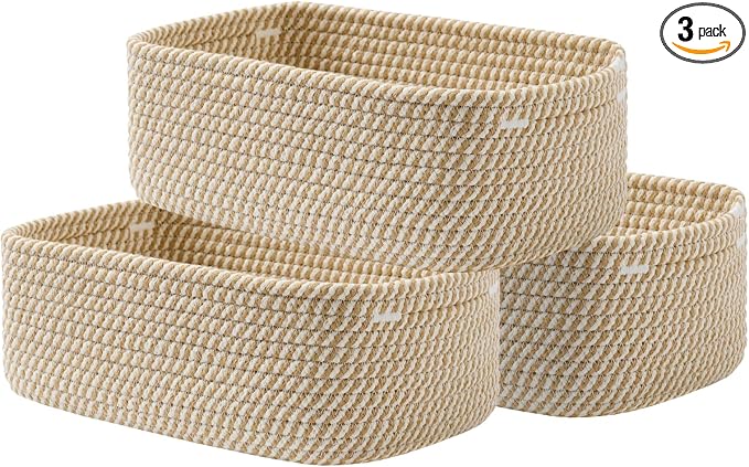 KALLAX Small Woven Storage Basket for Organizing, 12 x 8 x 4.5 inch, 3 Pack | Shelf baskets for closet organization, toy storage and home decor, Perfect as empty gift baskets for holidays, Brown