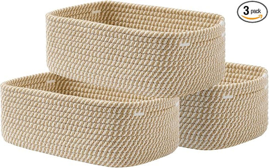 KALLAX Small Woven Storage Basket for Organizing, 12 x 8 x 4.5 inch, 3 Pack | Shelf baskets for closet organization, toy storage and home decor, Perfect as empty gift baskets for holidays, Brown
