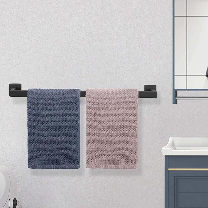 NearMoon Towel Bar, Bath Accessories Premium Thicken Stainless Steel Square Shower Towel Rack for Bathroom, Towel Holder Wall Mounted (2 Pack, Matte Black, 24 Inch)