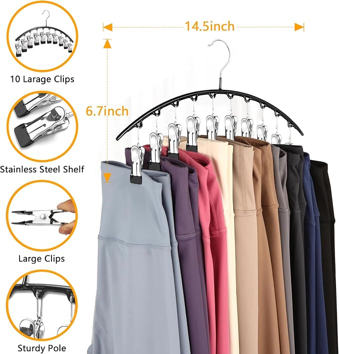 Legging Hangers for Closet Organizer, Hat Hangers for Closet 4 Pack with 10 Clips Holds 40 Leggings, Legging Hanger, Pants Storage Organizer Suitable for Socks, Panties, Underwear, Pants (4-White)