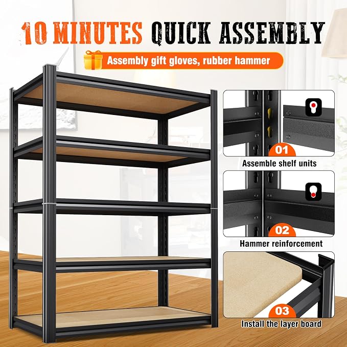 6 Pack Garage Shelving Heavy Duty Storage Shelves, Metal Adjustable Shelving Unit, Utility Garage Organizer Shelf for Basement, Pantry, Kitchen, Warehouse, 71.2" Hx31.5 Wx13.8 D, Black