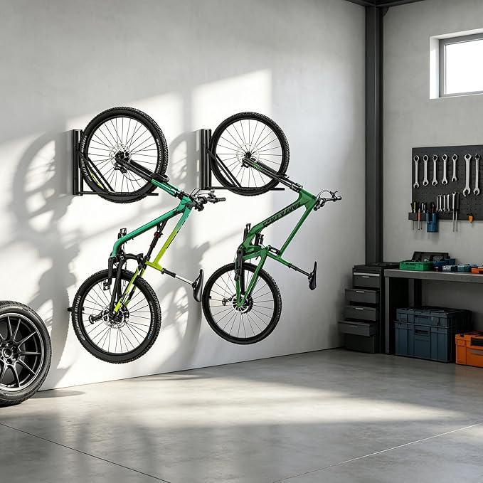 Swivel Bike Wall Mount 2 Pack, Bike Hanger for Garage, Bicycle Wall Rack for 18.5–22.4 in Wheels, Space -Saving Wall Bike Rack for Road, MTB & E-Bikes, Holds up to 77 lb