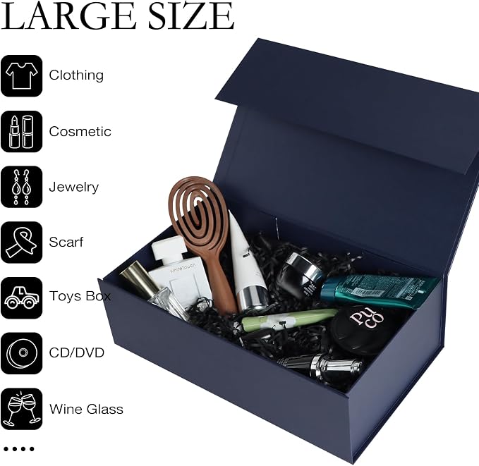LFBOX Navy Blue Gift Box with Magnetic Lids 5 Pack | Large Bridesmaid Groomsman Proposal Boxes,13.8x8.3x4.4 in, Collapsible Rectangle Storage Box