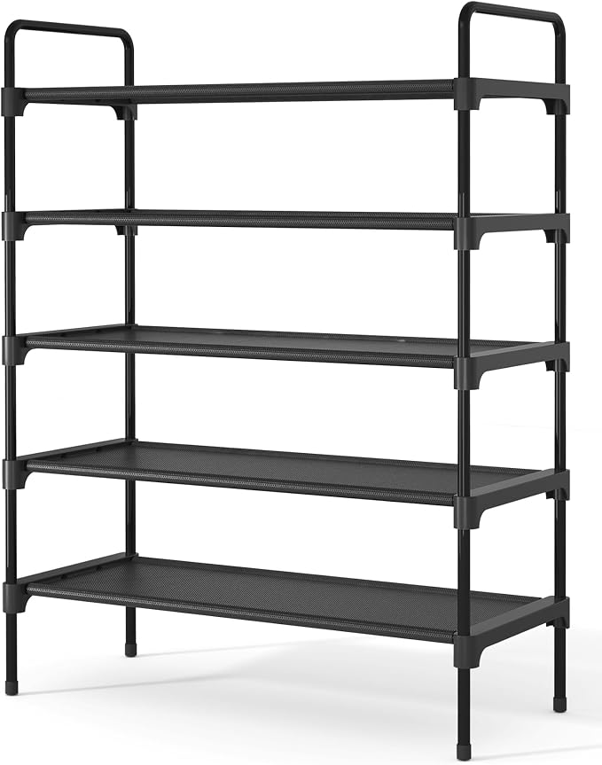 Kitsure Shoe Rack for Closet, Shoe Storage, 27.6" Wide - 5 Tiers, Black | Shoe Organizer for Closet, Entryway, Living Room, Space-Saving Shoe Shelf, Sturdy Zapateras Organizer
