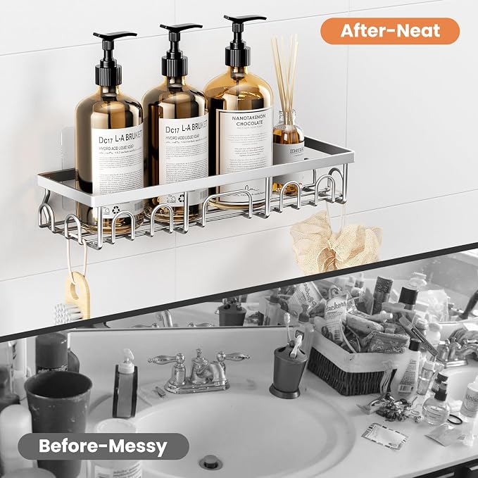 Shower Caddy, 3 Pack Shower Shelves for Inside Bathroom, Rustproof Adhesive Bathroom Organizer with Soap Holder, No Drilling Washroom Organizers and Storage for Tub Room/Kitchen/Home, Silver