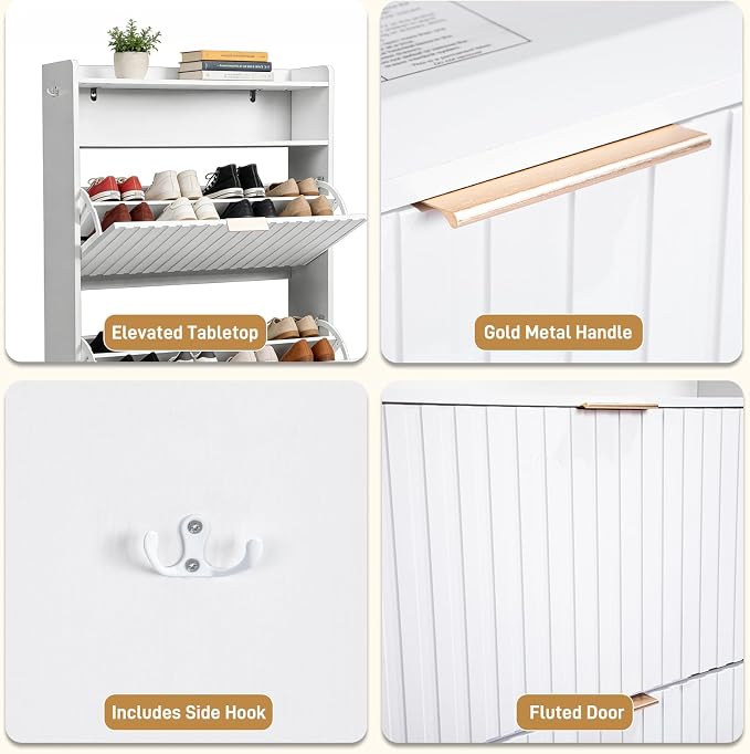 Karl home White Slim Shoe Storage Cabinet, Entryway Shoe Organizer | Space-Saving Freestanding Shoe Rack Organizer, Versatile Storage Furniture Suitable for Entryway and Living Room