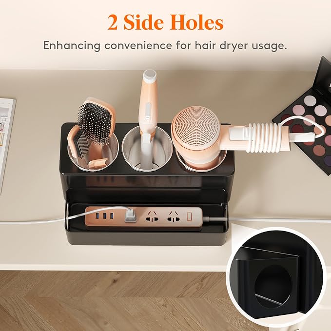 Lifewit Hair Tool Organizer Dryer Holder Countertop with 3 Cups, Black | 3 Stainless cups Tools Organizer, Acrylic body Hair Product Storage for Curling Iron, Brush, Straightener, Bathroom