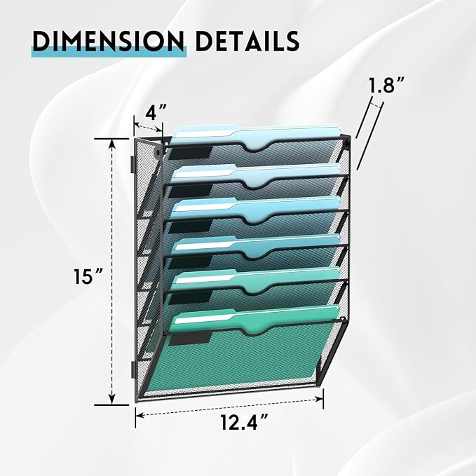 SUPEASY 6-Tier Wall File Organizer, Wall Mounted Mail Sorter, 2 Pack | Metal Mesh Hanging File Organizer with Open Compartments and Label Panels for Papers and Folders at Home, Office or School