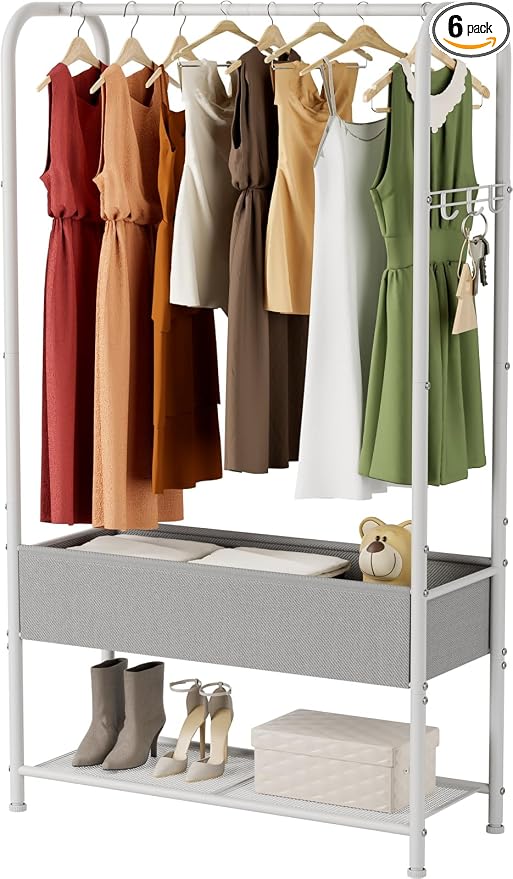 SINGAYE Wardrobe Standing Closet Clothing Rack With Shelf Hanging Clothes | Wardrobe Open Compact Small Metal Garment Hanger Stand Alone Free Standing Black Closet Rack Storage Organizer Heavy Duty