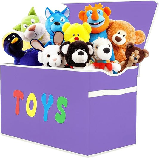 YOLOXO Toy Box Chest, Collapsible Sturdy Storage Bins with Lids, Extra Large Kids Toy Storage Organizer Boxes Bins Baskets for Kids, Boys, Girls, Nursery Room, Playroom, Closet (Classical Purple)