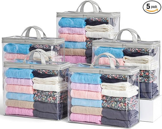 5 Pack Clear Storage Bags for Clothes, 22L Blanket Storage Bags, Under Bed Storage, Closet Organizers Bag, Upgraded Version Two-Way Zippers Design(Grey)