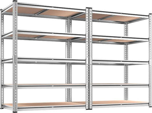 REIBII 2020LBS Garage Shelving Heavy Duty Metal Shelving 5 Tier Storage Shelves, Garage Shelves for Basement, Warehouse, Pantry, Closet, Kitchen, 72" H x 36" W x 16" D, Galvanized, 2 Pack