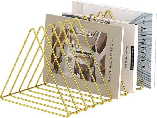 Urban Deco Triangle Desk Organizers Metal Wire Magazine Holder 10 Sections Decorative File Folder Organizer Vinyl Record Storage Office File Organizer For Desk - Gold Magazine File Holder