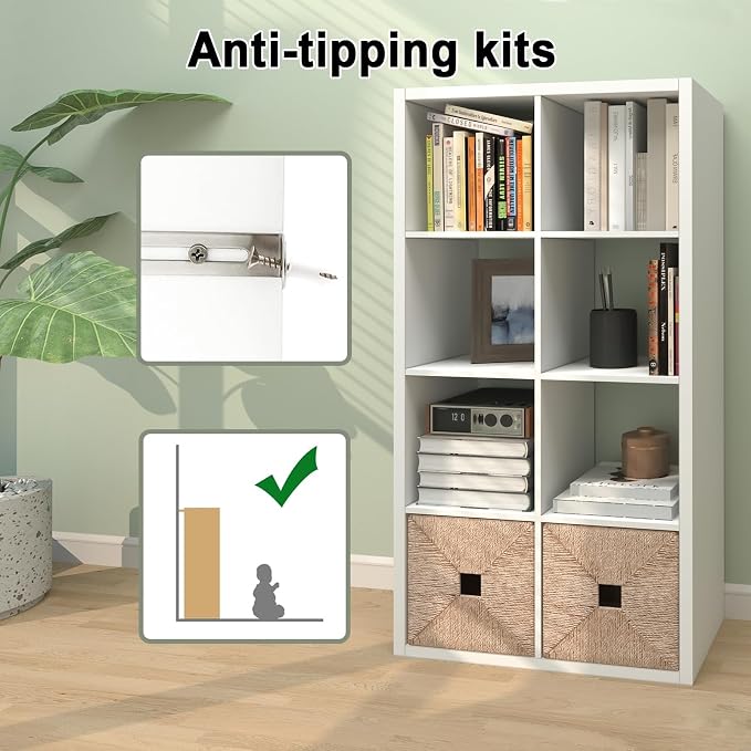 8 Cube Storage Organizer Shelf, White, 11 inch | 2026 Wooden Thick Frame, Anti-Tipping Kits, Reversible Open Back Bookcase, Horizontal and Vertical Dual-use