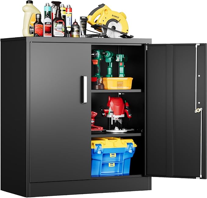 Metal Garage Storage Cabinet, Durable Metal Storage Solution | 35.4" Steel Garage Organizer Cabinet with Doors and Adjustable Shelves, Lockable File Cabinet for Home, Office, Tools