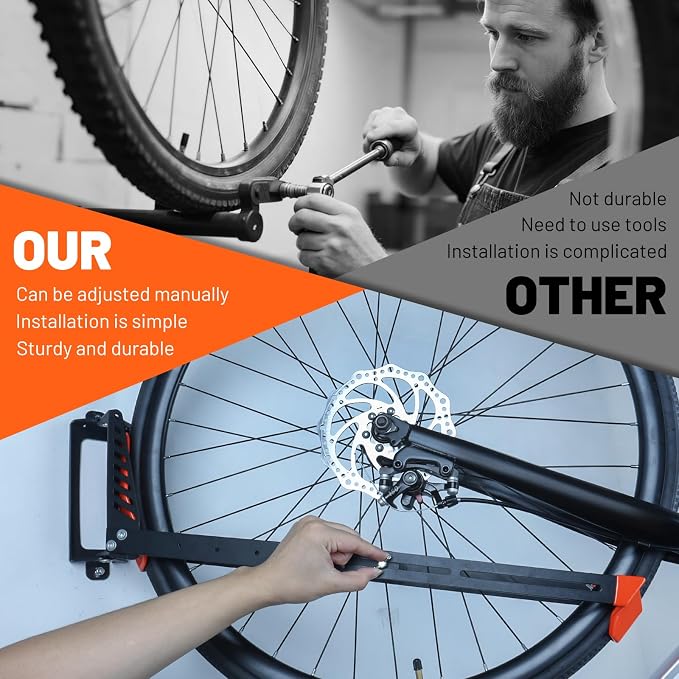 Swivel Bike Rack Wall Mount, 2 PCS Bike Hanger Wall Mount, Vertical Bike Rack, Sturdy Bike Storage Hook, No Heavy Lifting Required Indoor Hanging Bike Organizr