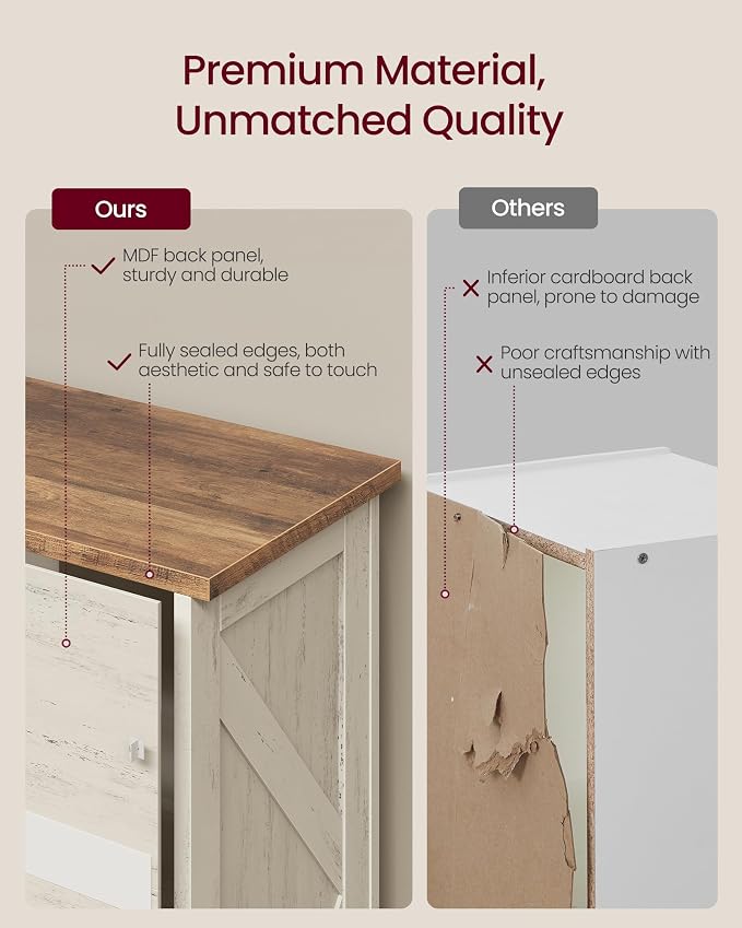 VASAGLE Liry Collection Farmhouse Bookcase, 8-Cube Storage Organizer with Legs, Adjustable Shelves, 50.2 x 11.6 x 29.8 inch, for Home Office, Living Room, Cloud White and Warm Brown ULBC138W101S