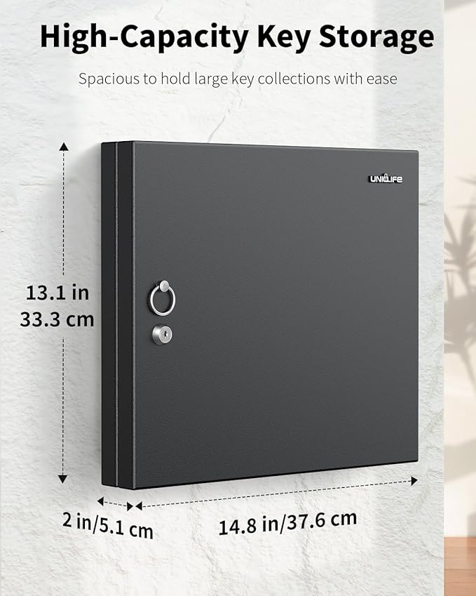 Uniclife 48 Keys Key Lock Box, Wall Mount Key Box, Car Key Organizer with Writable Key Racks and Tags, Security Key Cabinet, Car Key Holder Storage Box for Office, Hotel & Company