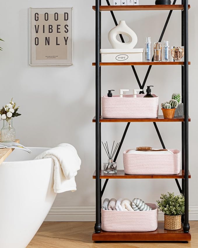 KALLAX Small Woven Storage Basket for Organizing, 13.5x9.5x5 inches, 3 Pack | Shelf baskets for closet organization, toy storage and home decor, Perfect as empty gift baskets for holidays, Light Pink