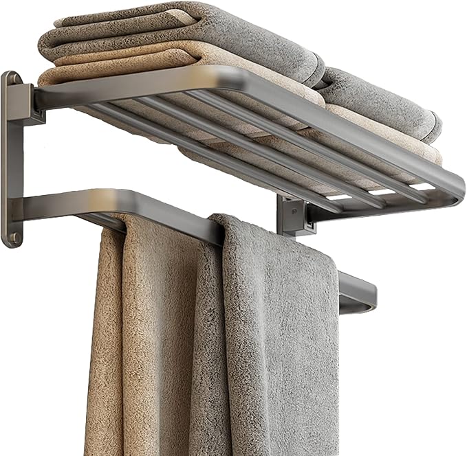 BOZWELL Bathroom Lavatory Towel Rack with Two Towel Bars,24-Inch Towel Shelf with Towel Bar,Towel Holder 1011-GR-60 (Modern Gray Finish)