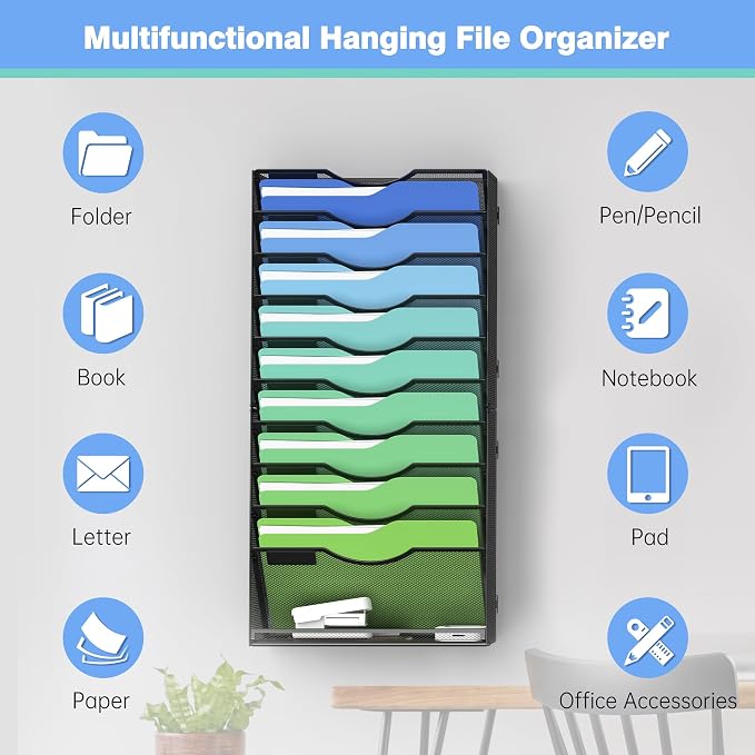 Kuntine.B Wall File Organizer Office Hanging Magazine Holder Wall File Organizer for Office Home