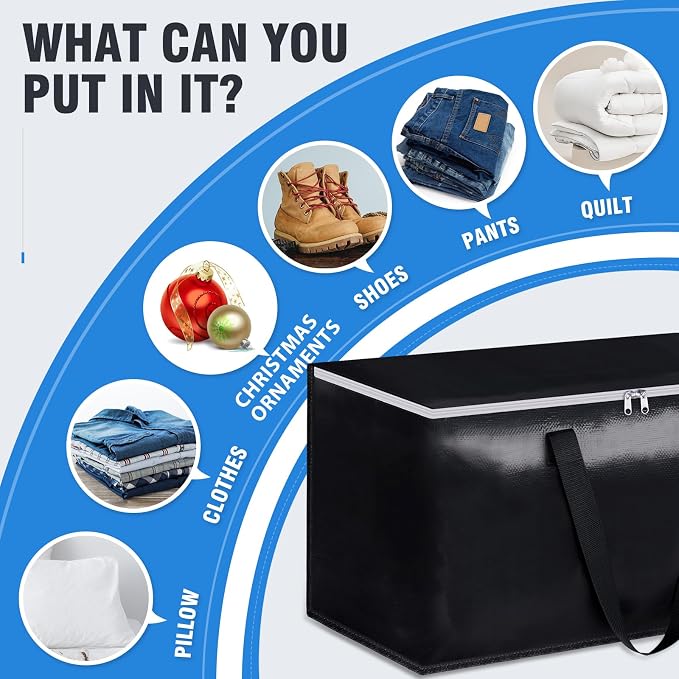Heavy Duty Moving Bags, Extra Large Storage Bags, 93L, 10-Pack, Black | Foldable, with Zippers, Tag Pocket & Handles, Reusable, Space-saving, Water-Resistant, for moving & storage, Versatile Use