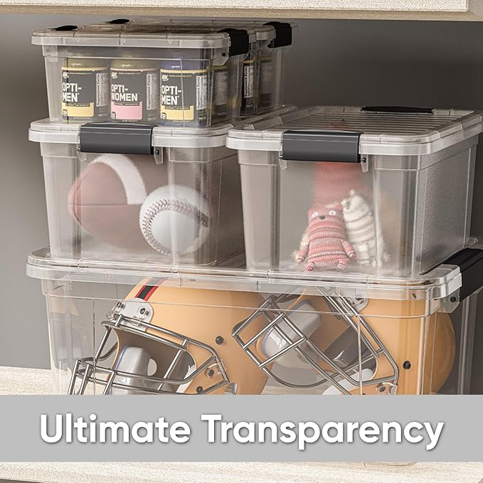 Superio Clear Plastic Storage Bin with Lid, 3.5 Qt, Non-Toxic, BPA Free, Odor Free, Organizer Storage Box, Stackable Plastic Tote for Home, Garage, School, and Office, X-Small