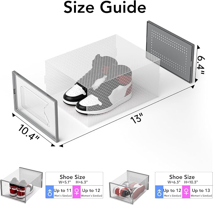 Foluck X-Large Shoe Storage Box, 15 Pack Clear Plastic Stackable Shoe Organizer for Closet, Interlocking Design Shoe Container Bins for Sneakers, Foldable Shoe Rack with Lids, Gray