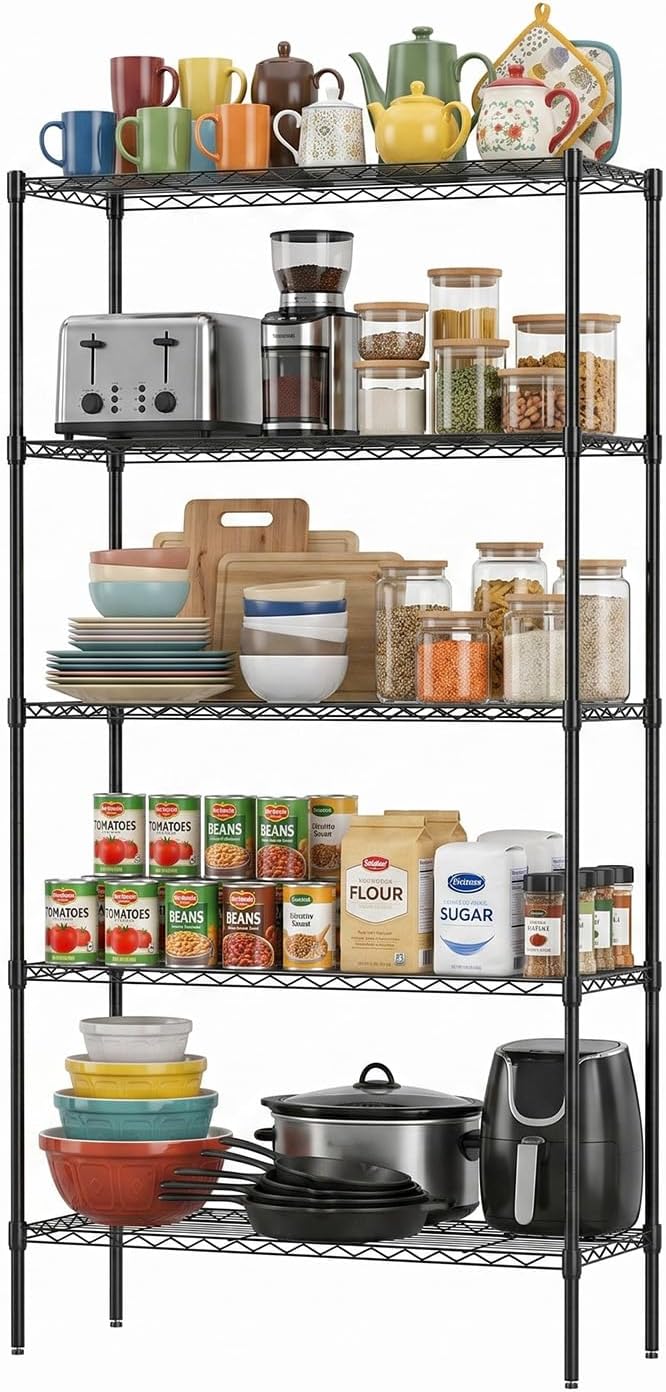 FDW | 5-Tier Wire Shelf | 36" x 14" x 72" | Black | Storage Shelves with Adjustable Racks, Holds upto 1250 lbs | Rust-Resistant, No-Tool Assembly | For Home, Garage
