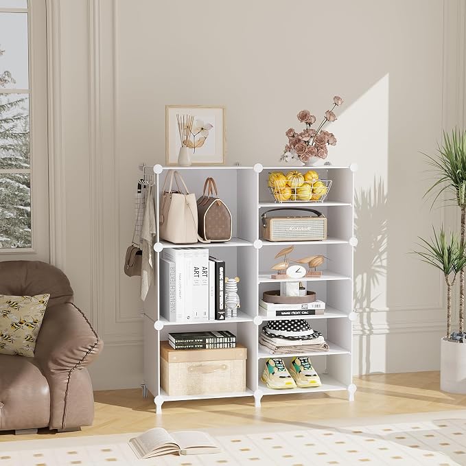 AWTATOS 6 Cube Closet Organizer Storage Shelves, White | Portable Closet Clothes Organizers Storage Shelf DIY Stackable Cubby Shelving for Closet Bedroom Living Room Office