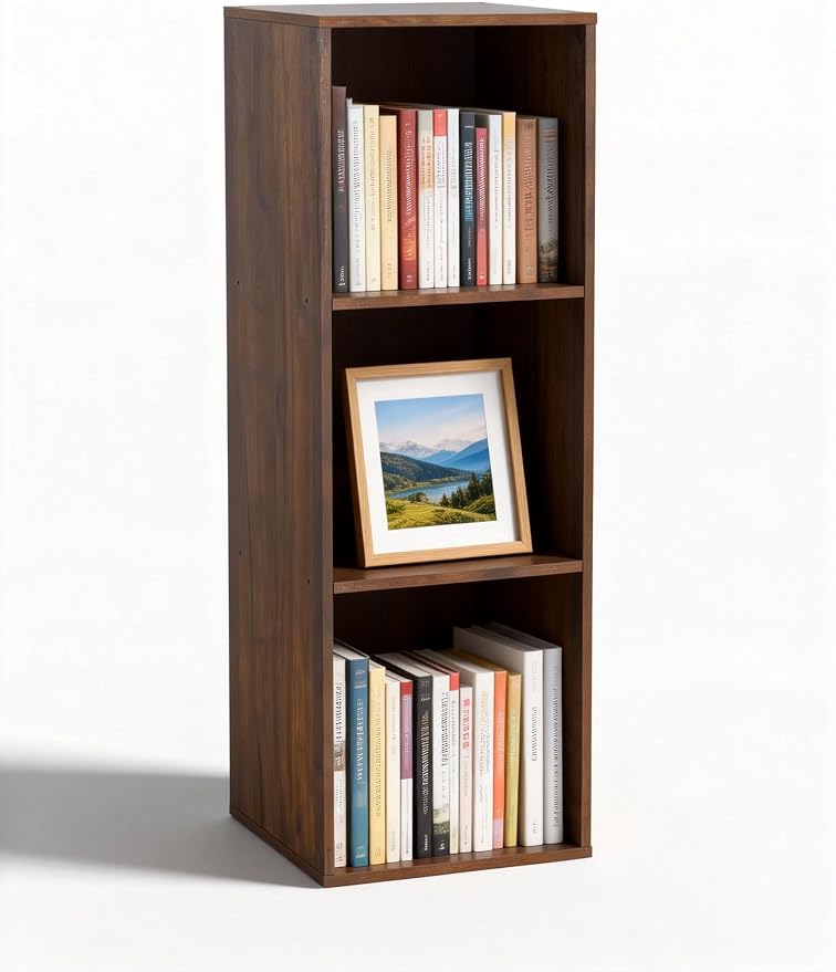 3 Cube Storage Organizer, 3Tier Cube Low Bookcase Freestanding Storage Display Organizer, Three-Cubes Open Shelf Bookshelf for Home Office (Dark Walnut,Black Walnut, 3-Cube)